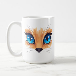 Taza De Café Gato Kawaii Ojos Azules Grandes Ilustración De Ani