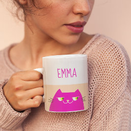 Taza De Café Gato Kawaii Rosa Pelusa de Melocotón