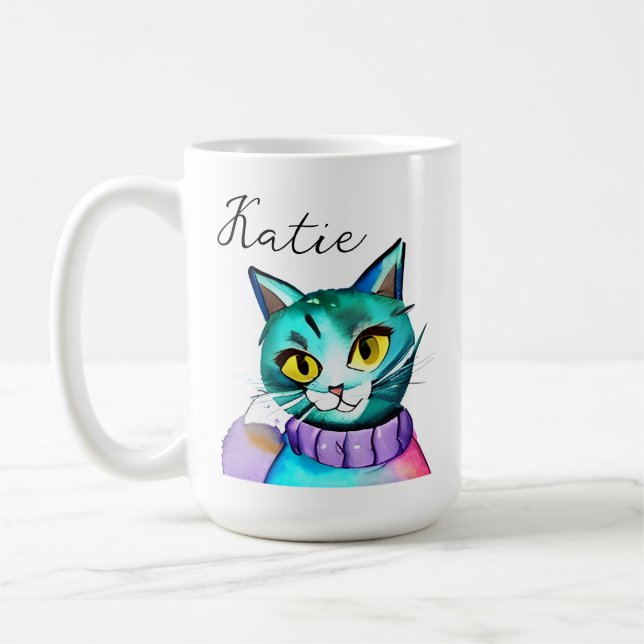 Taza De Café Gato kitsch azul personalizado personalizado (Izquierda)