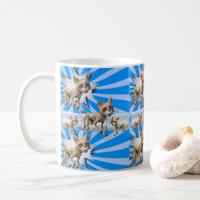 Taza De Café Gato Kitten Blue Mug (Con donut)