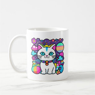 Taza De Café Gato Kitty Cósmico Blanco Lindo