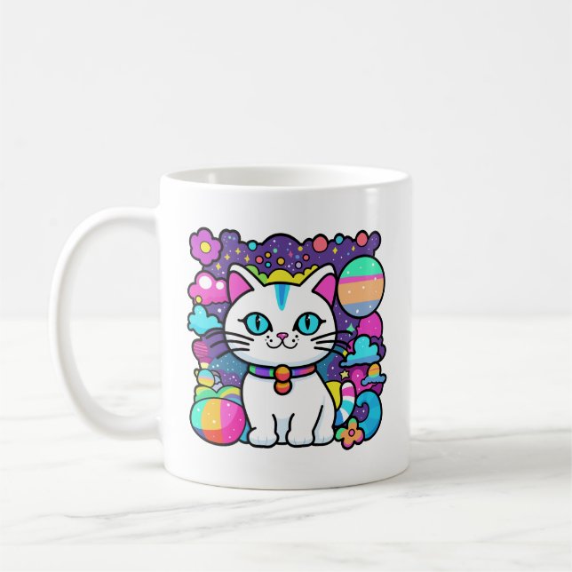 Taza De Café Gato Kitty Cósmico Blanco Lindo (Izquierda)