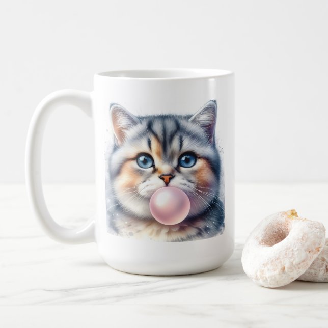 Taza De Café Gato Kitty Cute Tabby Gato Brillante De Goma De Bu (Con donut)