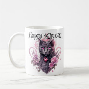 Taza De Café Gato Kitty Negro   Feliz Halloween