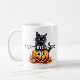 Taza De Café Gato Kitty Negro   Feliz Halloween