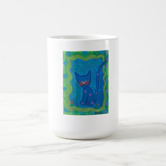 Taza De Café Gato Kitty rodeado por el mundo verde azul