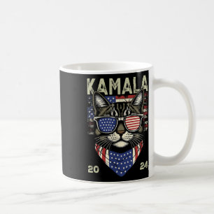 Taza De Café Gato Lady Kamala-harris 2024 Bandera estadounidens