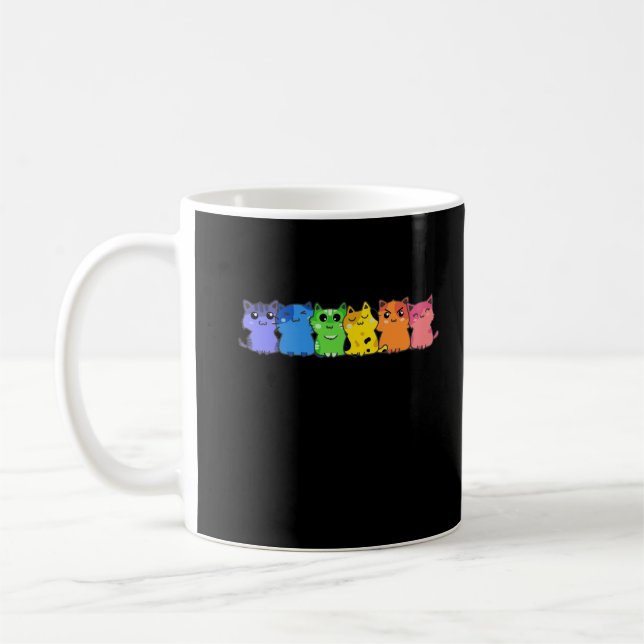 Taza De Café Gato LGBT Arcoiris Gay Lesbiana Colorful Kitty (Izquierda)