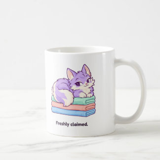 Taza De Café Gato Lila Dulce Lila Recién Reclamado en Ropa Dobl