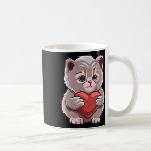 Taza De Café Gato Lindo Abrazando Corazón de San Valentín Gatit