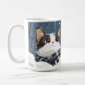 Taza De Café Gato lindo acogedor nieve de invierno