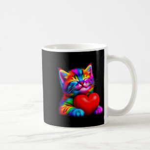Taza De Café Gato lindo arcoíris abrazando corazón de San Valen