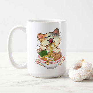 Taza De Café Gato lindo comiendo Ramen Dibujo animado divertido