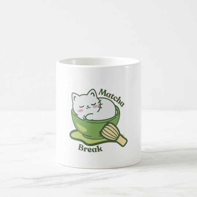 Taza De Café Gato lindo con bebida de matcha (Centro)