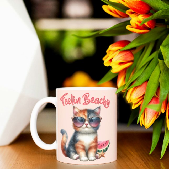 Taza De Café Gato Lindo con Estilo Playero  (Subido por el creador)