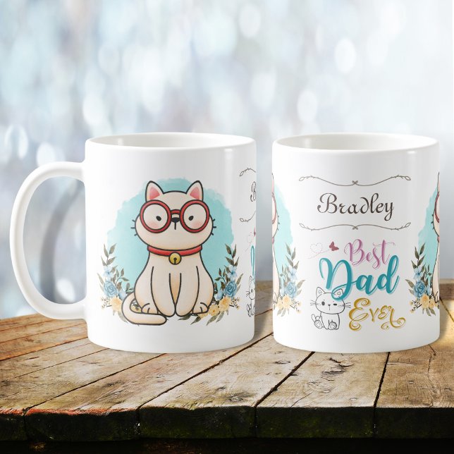 Taza De Café Gato lindo con gafas mejor papá jamás temido (Subido por el creador)
