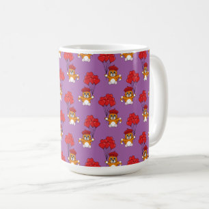 Taza De Café Gato lindo con globos de corazón rojo