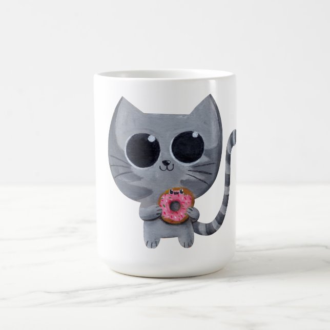 Taza De Café Gato lindo de Kawaii con el buñuelo (Centro)
