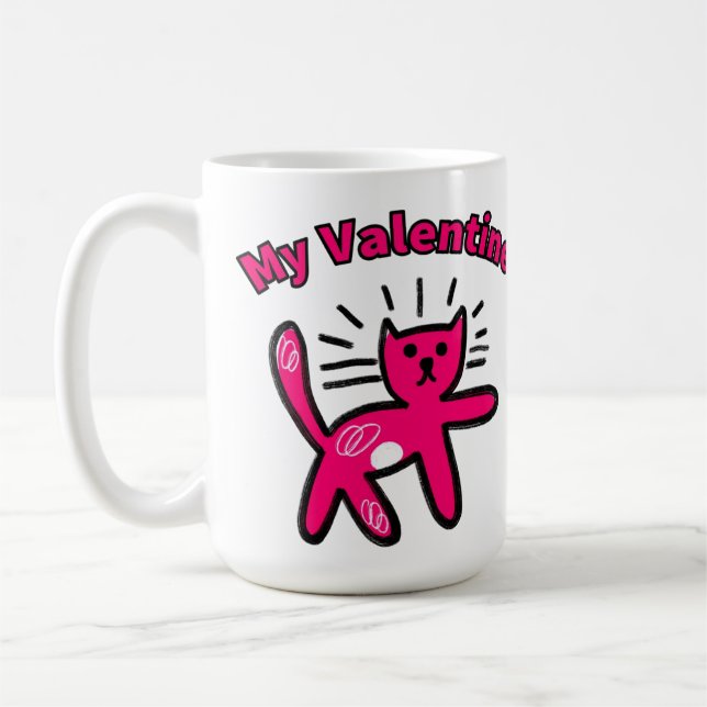 Taza De Café Gato lindo de San Valentín doodle (Izquierda)