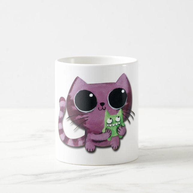Taza De Café Gato lindo del gatito con el pequeño monstruo (Centro)
