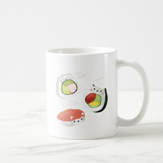 Taza De Café Gato lindo del sushi (Derecha)