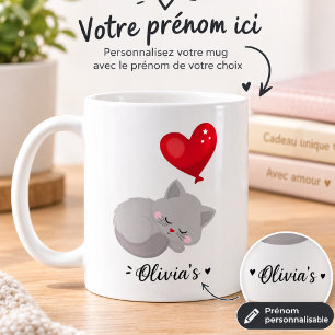 Taza De Café Gato Lindo Durmiendo Nombre Personalizado Perfecto