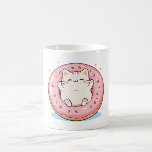 Taza De Café Gato Lindo en Diseño Dulce Kawaii de Donut