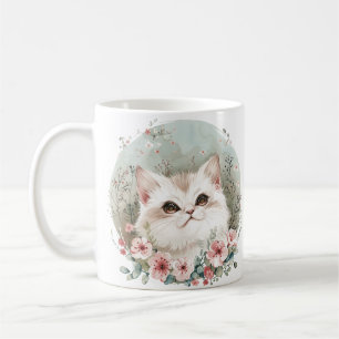 Taza De Café Gato lindo en flores Regalo estilo manga para el a