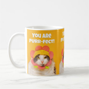 Taza De Café Gato lindo en humor Gorra de flores