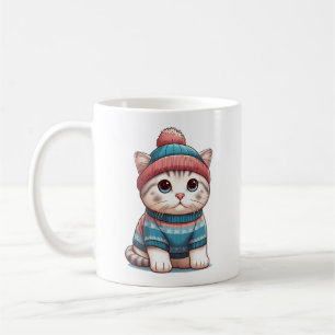 Taza De Café Gato lindo en un suéter y beanie