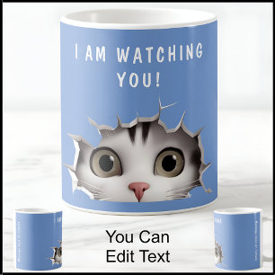 Taza De Café Gato Lindo Espiando Te Divertido Novedad Azul