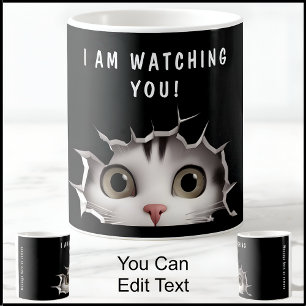 Taza De Café Gato Lindo Espiando Te Divertido Novedad Negro