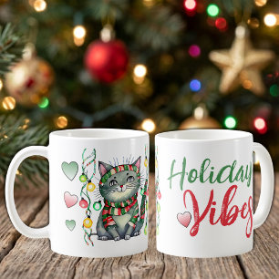 Taza De Café Gato lindo ilumina las vibras navideñas en Navidad