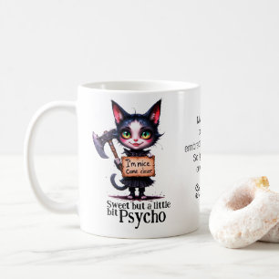 Taza De Café Gato Lindo Psicótico Gótico Con Hacha