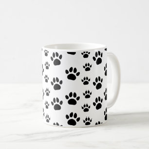 Taza De Café Gato Lindo y Huellas de Pata de Perro Negro Blanco