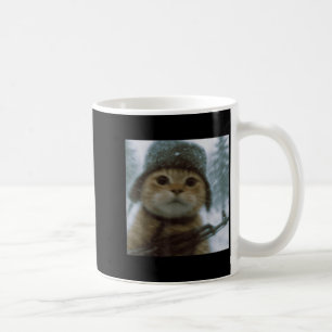 Taza De Café Gato Loco Kitten de Nieve Soldado Selfie Con Arma