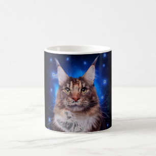Taza De Café Gato Main Coon Fondo Azul Estrellas