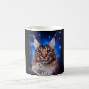 Taza De Café Gato Main Coon Fondo Azul Estrellas