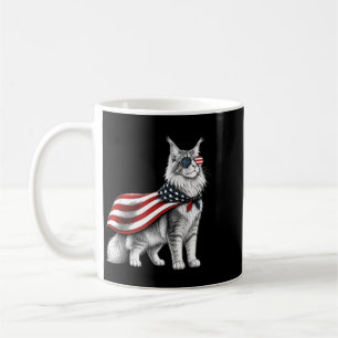 Taza De Café Gato Mainecoon 4 De Julio Bandera Americana Patrió
