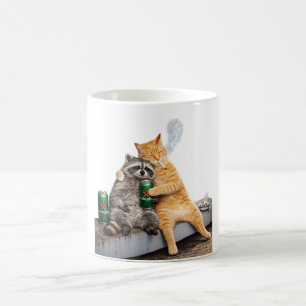 Taza De Café Gato Mapache Fumando Cigarrillo Bebida de Meme A