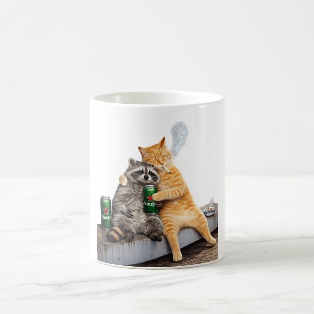 Taza De Café Gato Mapache Fumando Cigarrillo | Bebida de Meme A (Centro)