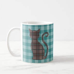 Taza De Café Gato marrón en Green Gingham