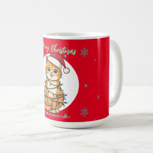 Taza De Café Gato moderno alegre de Navidad copo de nieve gatit