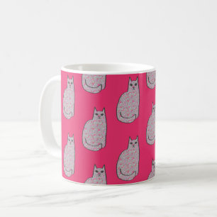 Taza De Café Gato moderno de mediados de siglo, fucsia y rosa c