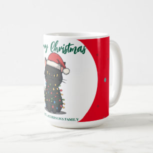 Taza De Café gato moderno rojo alegre copo de nieve navidad gat