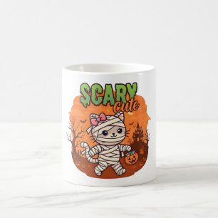 Taza De Café Gato Momia Lindo y Espantoso de Halloween