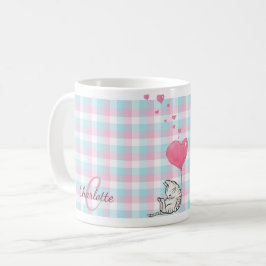 Taza De Café Gato monograma moderno con sueño azul rosado