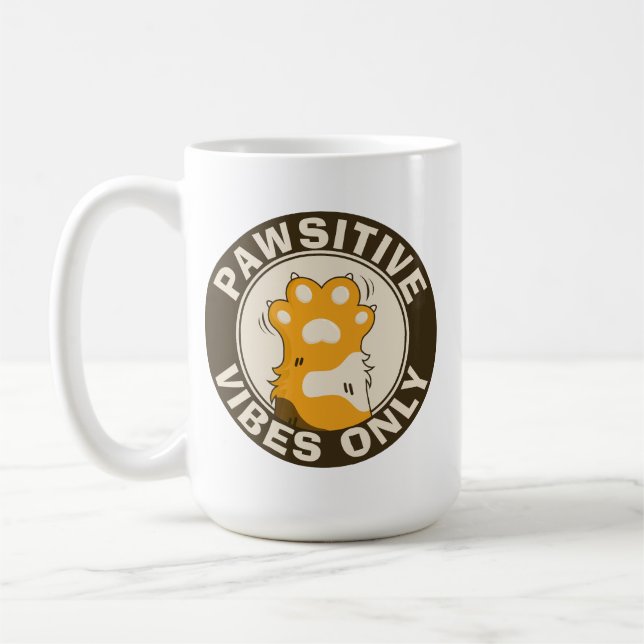 Taza De Café Gato Motivacional Vibraciones Pawsitivas solo Cute (Izquierda)