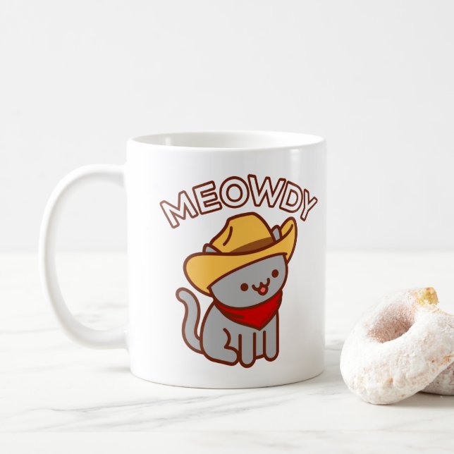 Taza De Café Gato Mug - "MEOWDY" (Con donut)