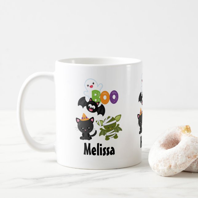 Taza De Café Gato, murciélago, momia y fantasma de Halloween (Con donut)